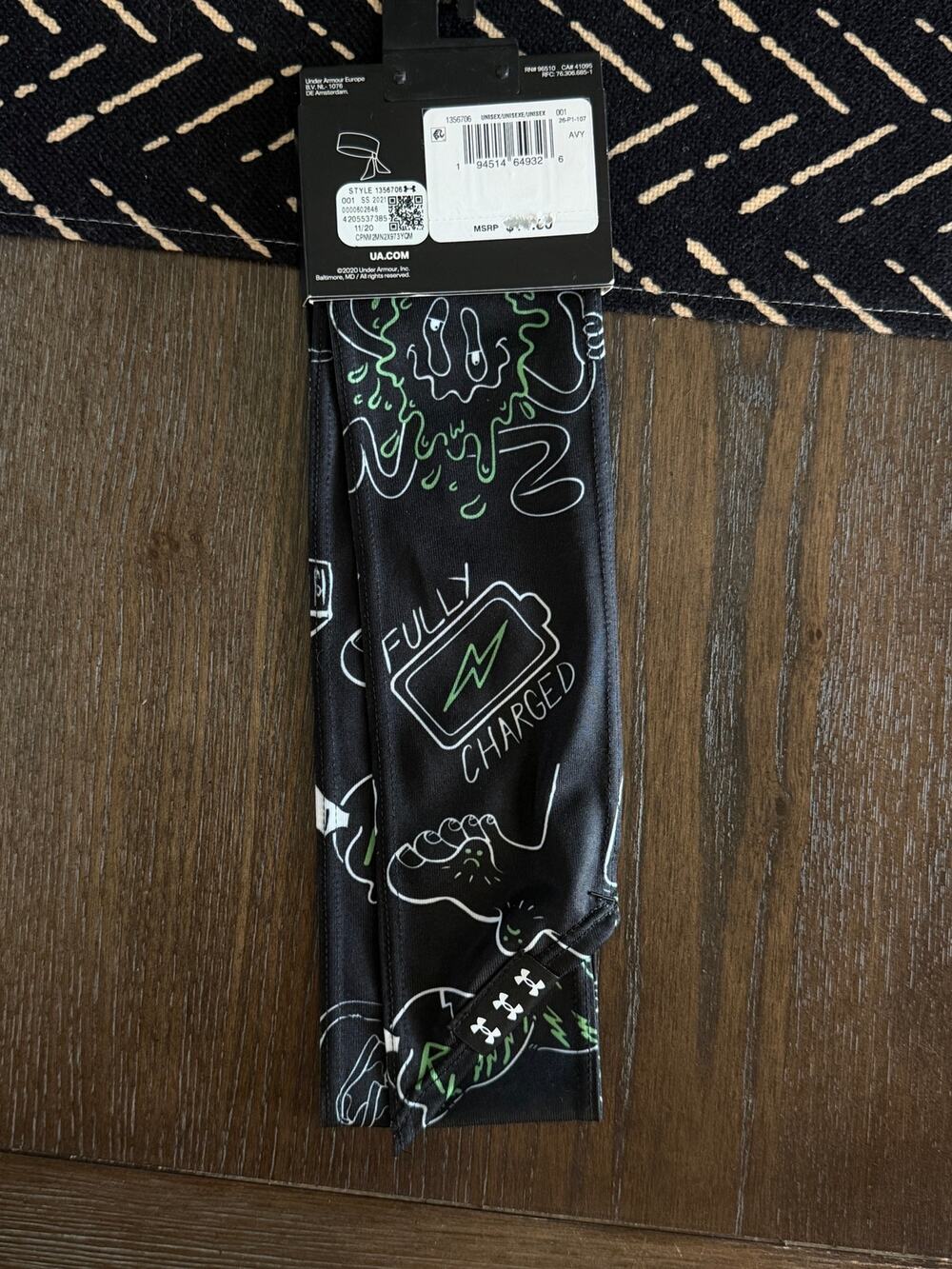 Under Armour Run Your Face Off Tie Headband Black Lime Doodle Graphic